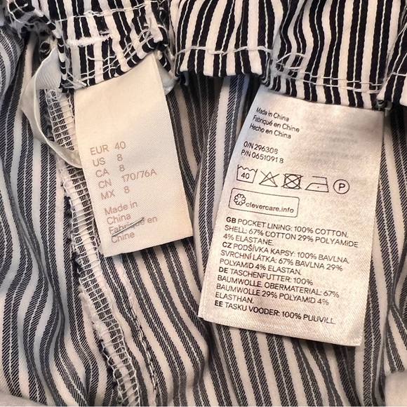 Navy Blue and White Striped Cotton Stretch Pants Size 8 H&M - Picture 3 of 5
